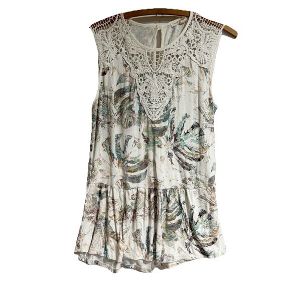 Meadow Rue Tank Top Womens Small Cream Lace Peplum Hem Boho Anthropologie - Picture 1 of 5
